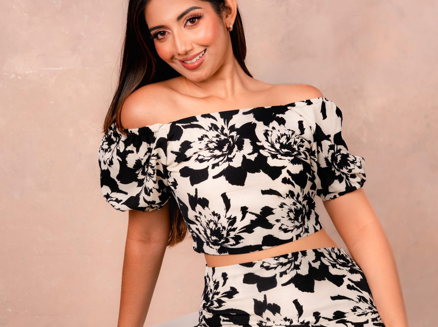 Monochrome Bloom Midi Dress — Arvento